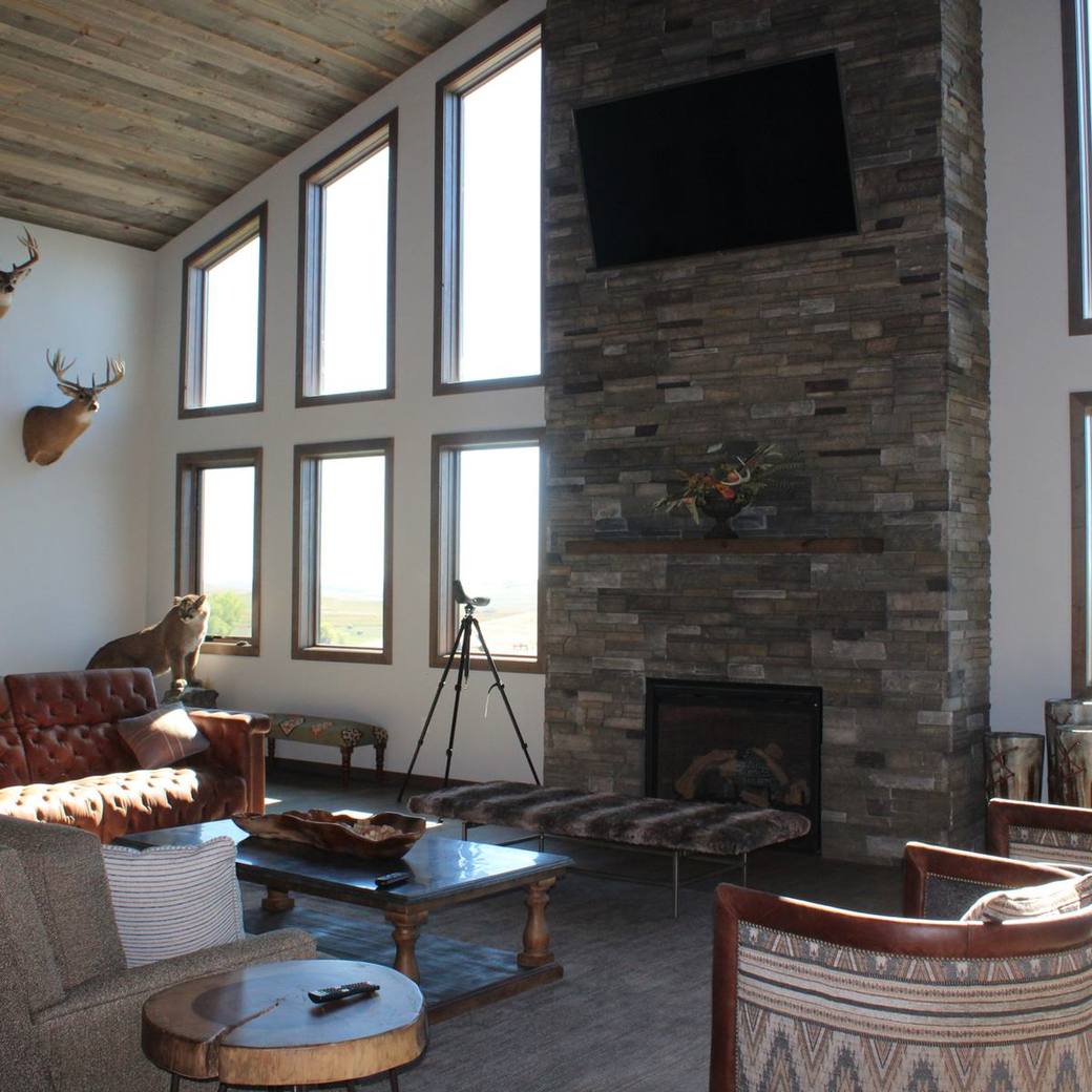 Seating around the great room fireplace