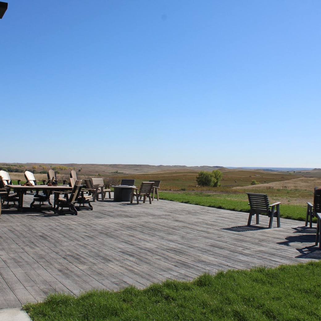 The lodge patio looking out over the ranch
