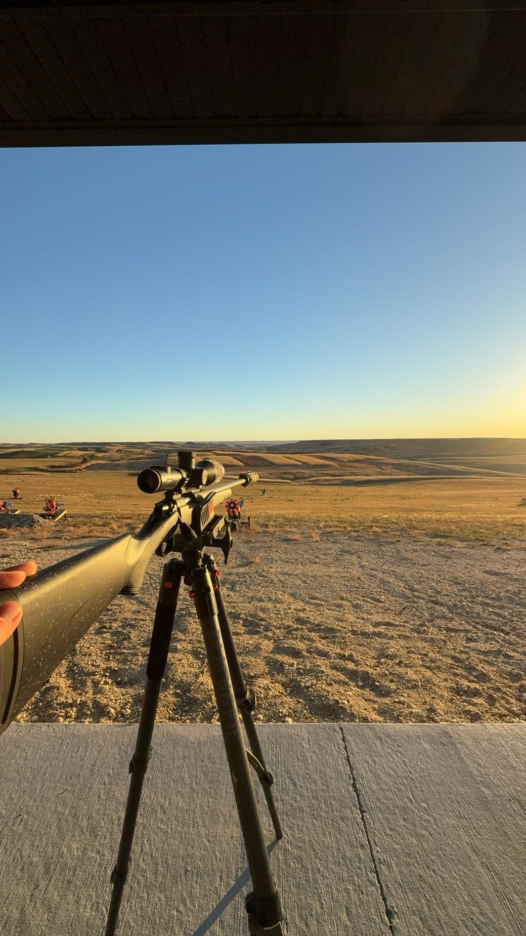 A rifle set up on the bench at first light