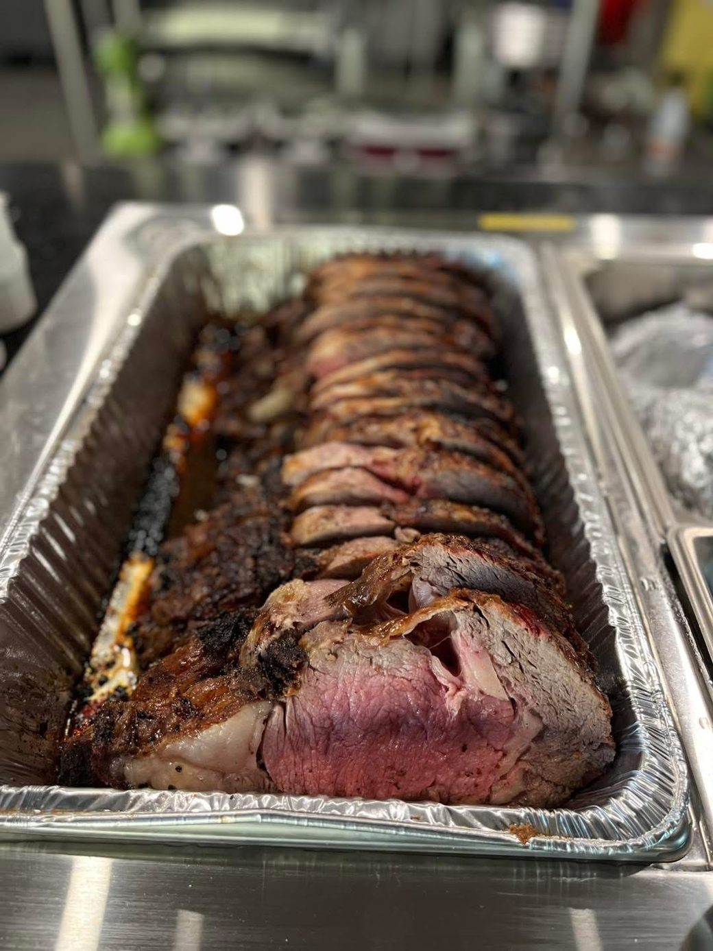 Sliced prime rib ready to serve at the lodge