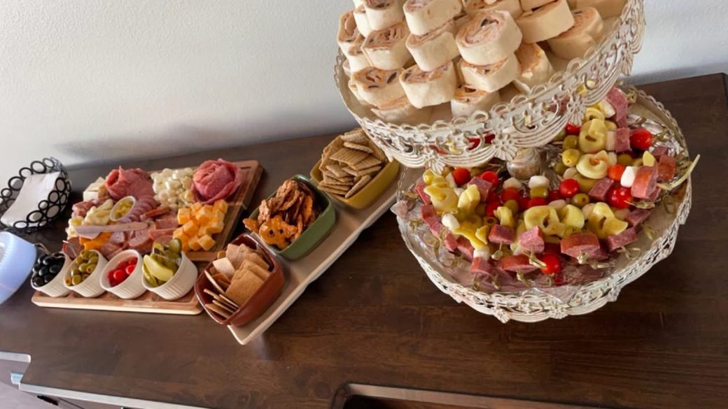 Hors d'oeuvres and desserts laid out in the great room